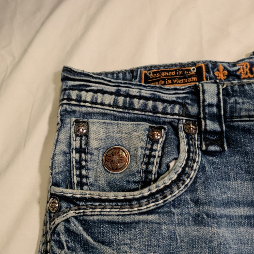 ROCK REVIVAL Earlin Boot Jeans Mens Size 36 Distressed Blue Y2K Western Waist Me - Picture 7 of 10